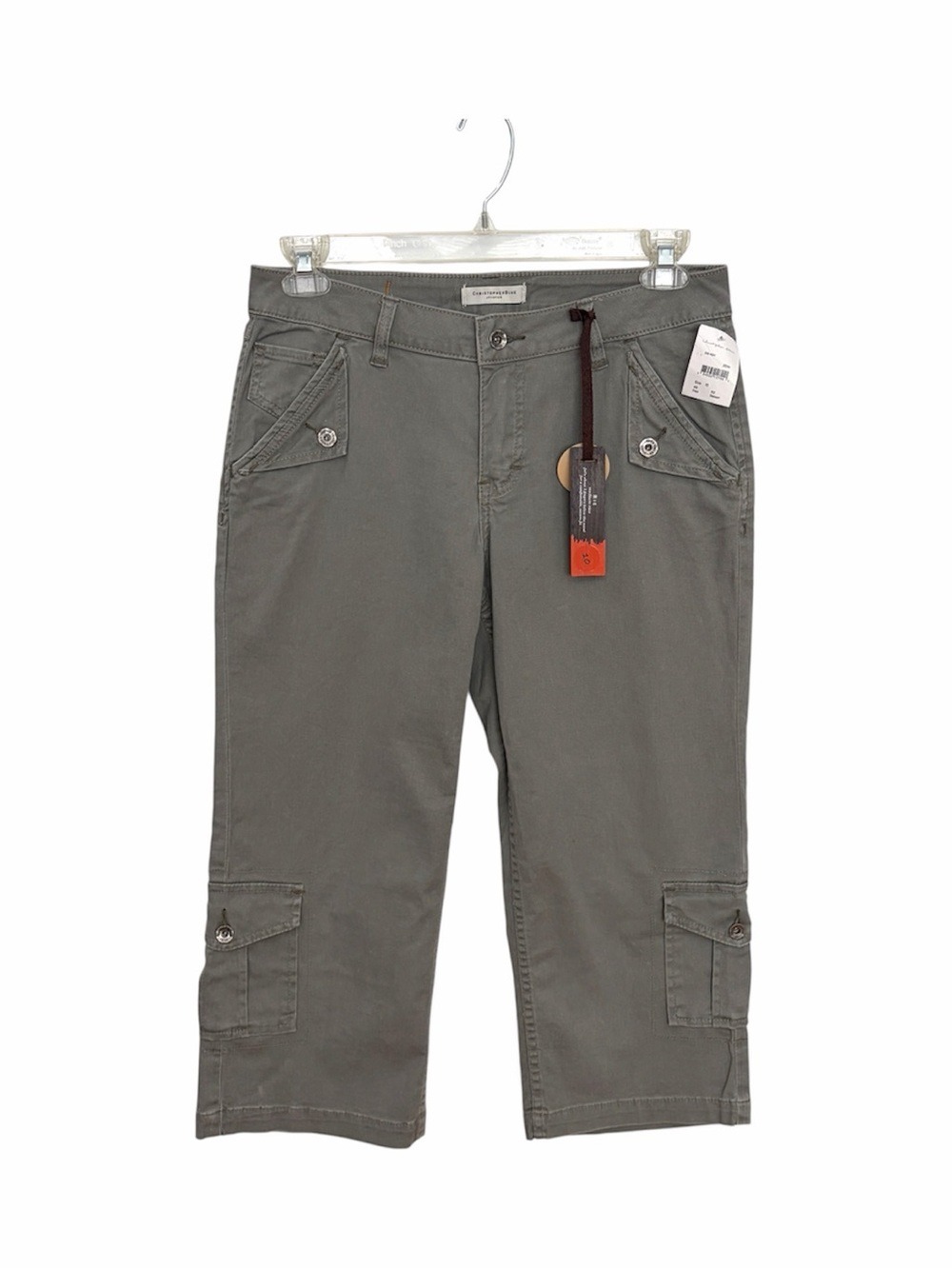 NWT Christopher Blue ZENN Cargo Cropped Pants Size 10 Green Mid Rise RIC Stretch